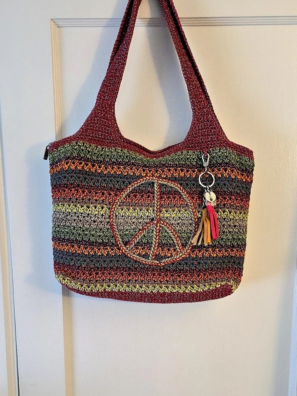 The Sak Multicolor Crochet Peace Sign Tote